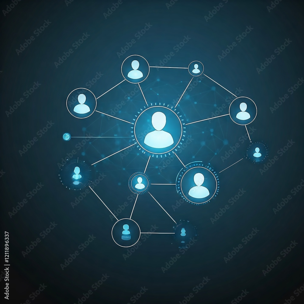 A network of user icons connected by lines on a dark blue background. Space for text in the top left. Perfect for IAM, cybersecurity, and tech presentations. A network of user icons connected by lines on a dark blue background. Space for text in the top left. Perfect for IAM, cybersecurity, and tech presentations.