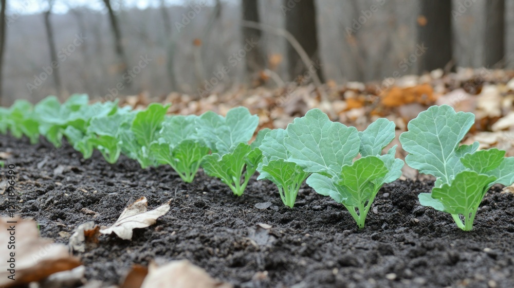 Vibrant Green Seedlings in a Row, Nature's Renewal Vibrant Green Seedlings in a Row, Nature's Renewal