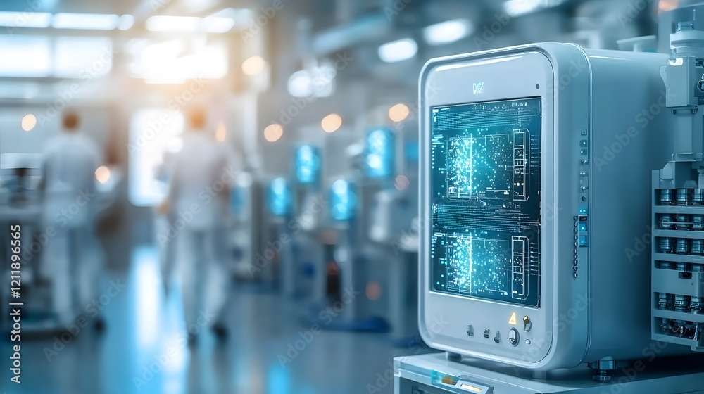 Futuristic depiction of quantum computing revolutionizing the manufacturing of portable dialysis machines Advanced digital technology automation and innovation transforming medical device production Futuristic depiction of quantum computing revolutionizing the manufacturing of portable dialysis machines Advanced digital technology automation and innovation transforming medical device production