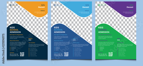 Simple clean creative modern corporate company professional business elegant kids school admission education children study college promotion leaflet poster flyer template design blue green orange.  