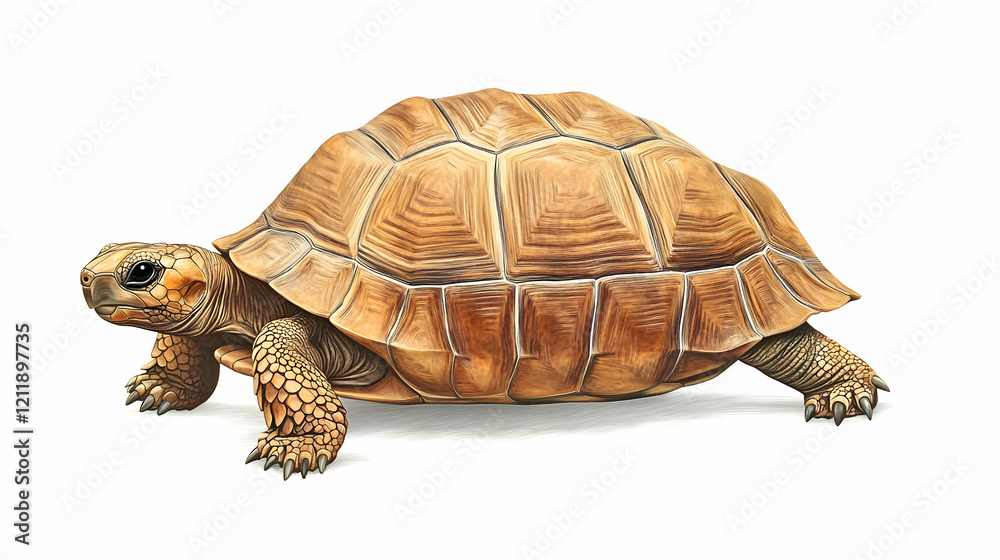 Obraz premium Tortoise walking, white background, wildlife illustration, perfect for educational materials