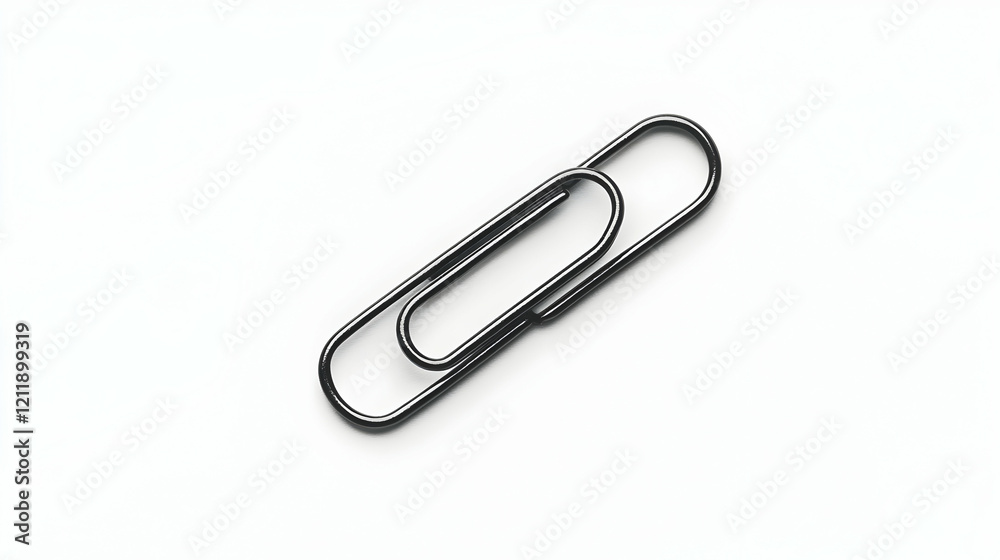 Two black paperclips on white background; office supplies, stationery, connection concept Two black paperclips on white background; office supplies, stationery, connection concept