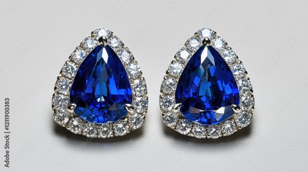 A pair of stud earrings with sapphires displayed on a light gray background A pair of stud earrings with sapphires displayed on a light gray background