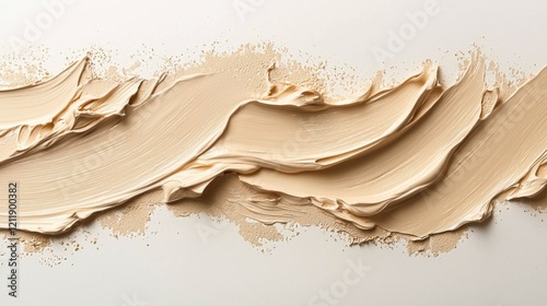 A creamy foundation sample rests on a pristine white surface, illustrating its rich texture and seamless blend for achieving a perfect complexion. Ideal for makeup enthusiasts seeking quality photo