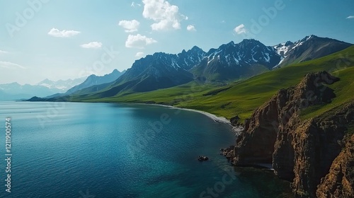 Wallpaper Mural Mountain lake serene landscape, summer day, aerial view Torontodigital.ca