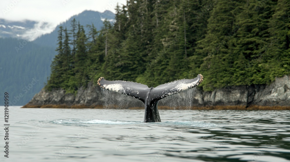 Obraz premium A spectacular view of a humpback whales tail splashing in the ocean