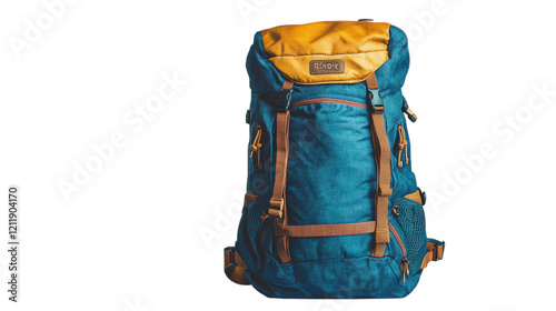 Stylish blue and yellow backpack ideal for outdoor adventures and daily commuting activities photo