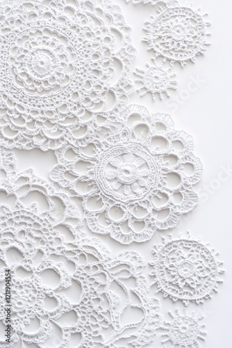 A close-up view of a white doily sitting on a table, perfect for adding a touch of elegance to any scene
