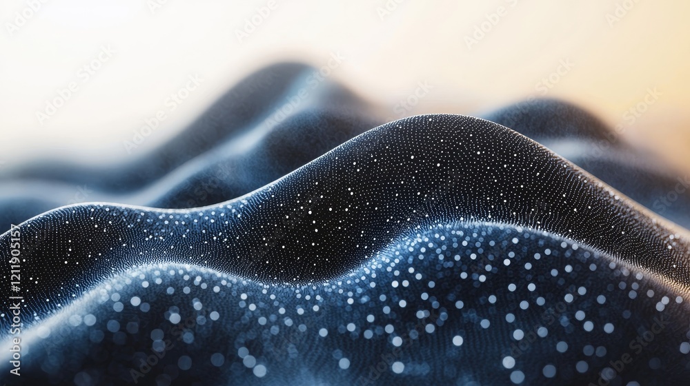 Obraz premium Stunning abstract waves of sparkling particles create a mesmerizing atmospheric landscape with a dreamy gradient background.