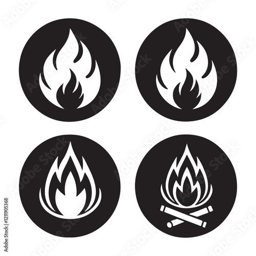 Fire Icon Set Vector Silhouette Design