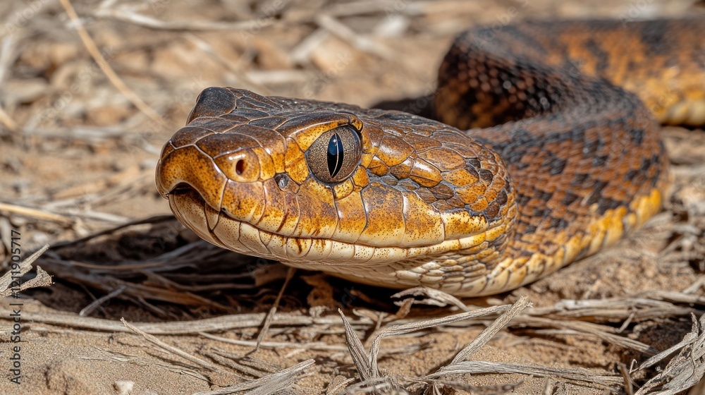 Desert snake head close-up, dry grass background, wildlife photography, reptile Desert snake head close-up, dry grass background, wildlife photography, reptile