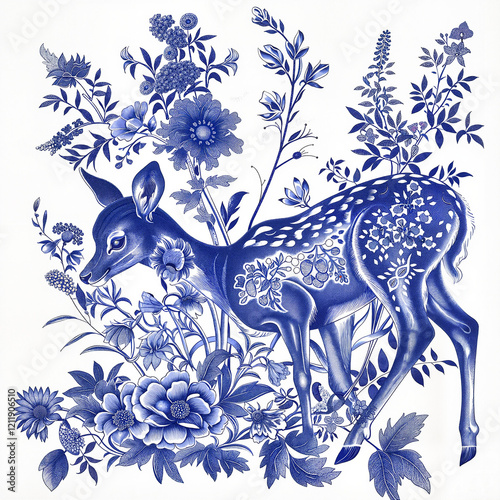 Wallpaper Mural Decorative illustration of a deer among floral designs Torontodigital.ca