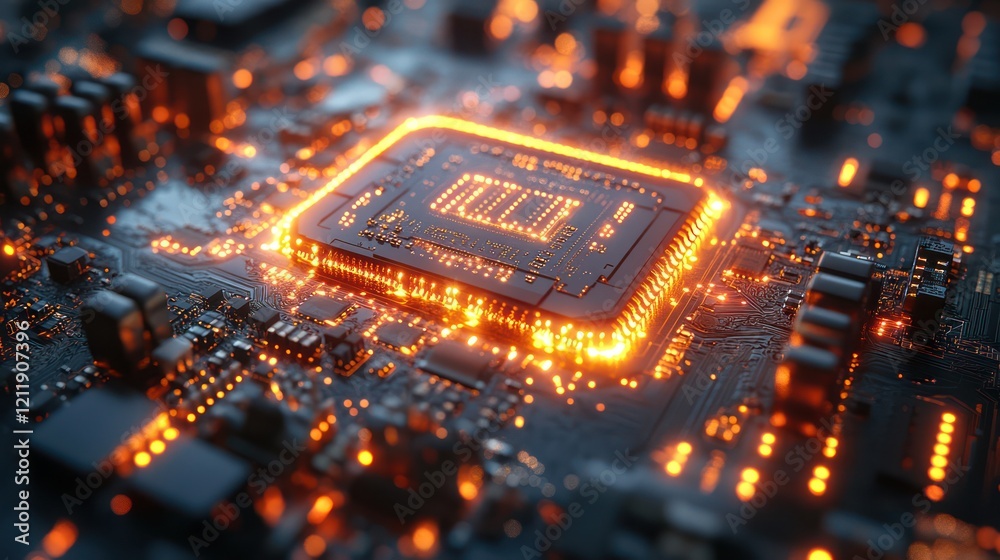 Illuminated Microchip: A Close-Up of a Powerful Central Processing Unit Illuminated Microchip: A Close-Up of a Powerful Central Processing Unit