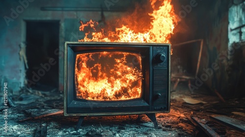 Burning Television in Desolate Room: A Symbol of Media's Demise