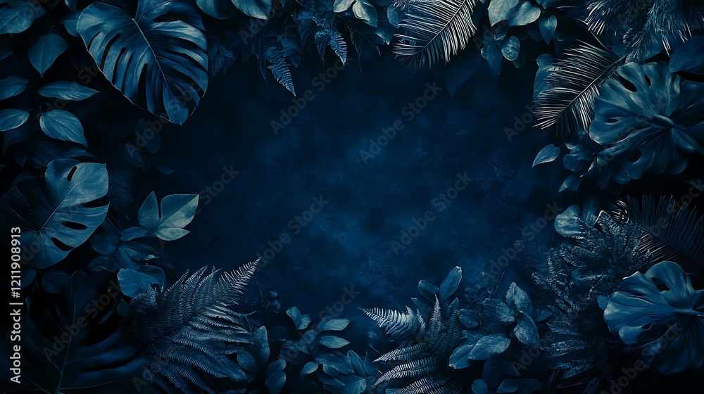 A rich dark green and navy blue color scheme with leafs A rich dark green and navy blue color scheme with leafs