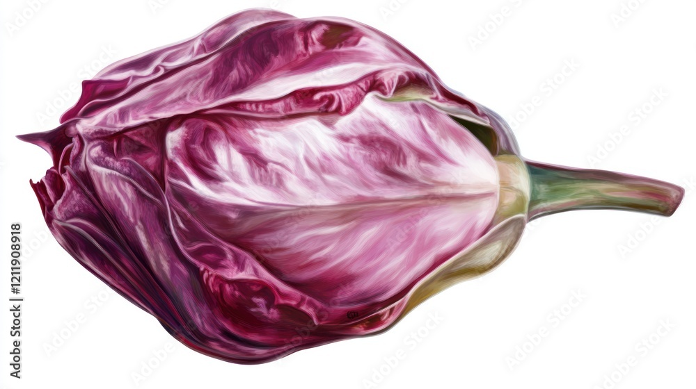 Obraz premium Detailed Artistic Painting of a Blooming Pink Tulip on a Pure White Background
