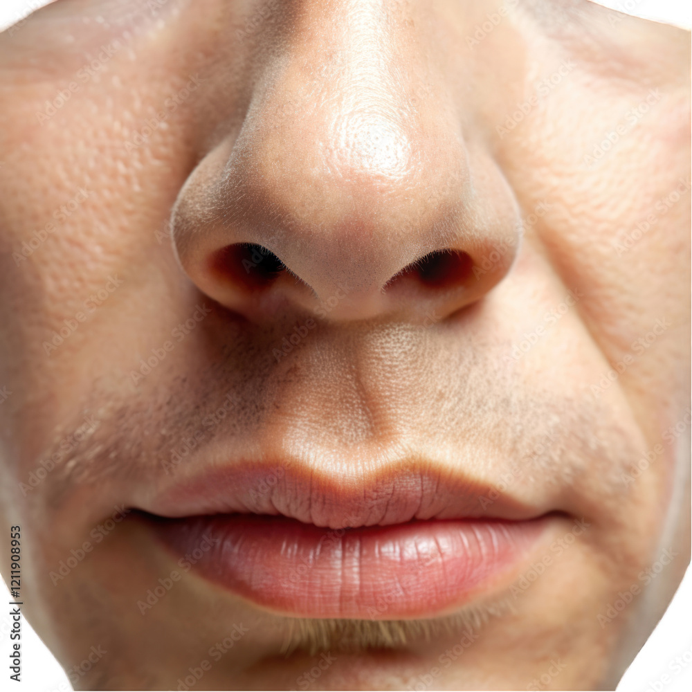 Obraz premium Closeup Human Nose and Mouth Detailed Texture Skin face lips real high pale tone shot pores macro 
