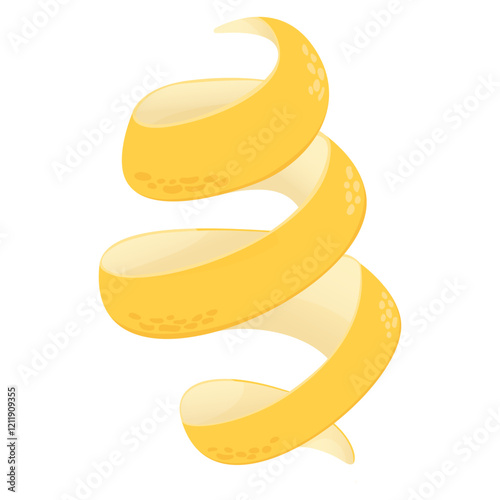 Lemon peel spiral.lemon peel.Curl of lemon.Citrus peel to cocktails. Isolated on white background.Vector illustration.