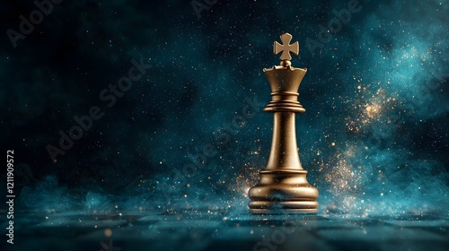 Ornate chess king with celestial motifs set against a captivating galaxy backdrop symbolizing cosmic leadership strategic vision and the grandeur of the universe photo