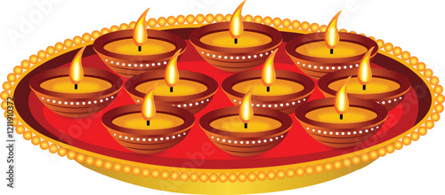 Beautiful Diwali Diya Thali Vector Illustration