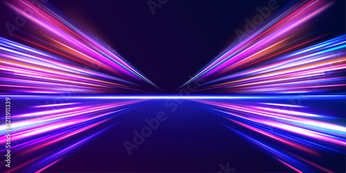 Creative vector illustration of flying cosmic meteor, planetoid, comet, fireball isolated on transparent background. Effect, png, wave,neon,line. Light arc in neon colors, in the form of a turn.