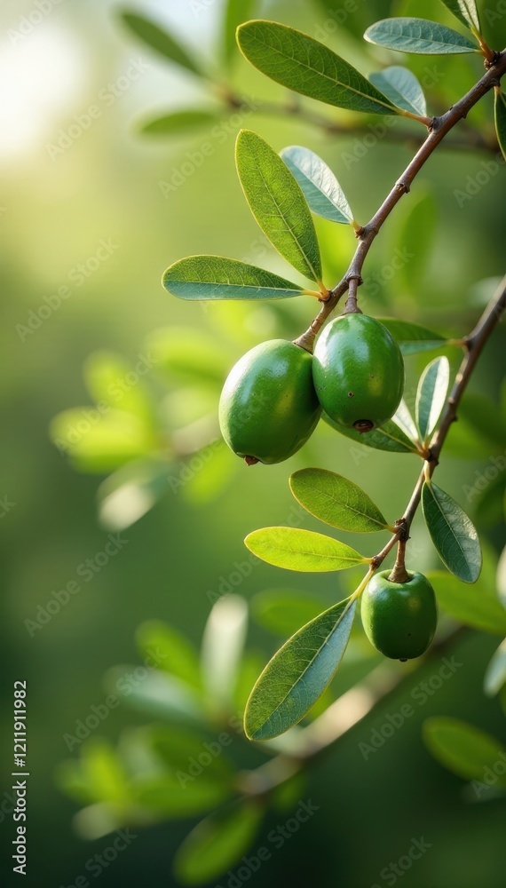 Olive branches swaying gently in afternoon breeze, green, earthy Olive branches swaying gently in afternoon breeze, green, earthy