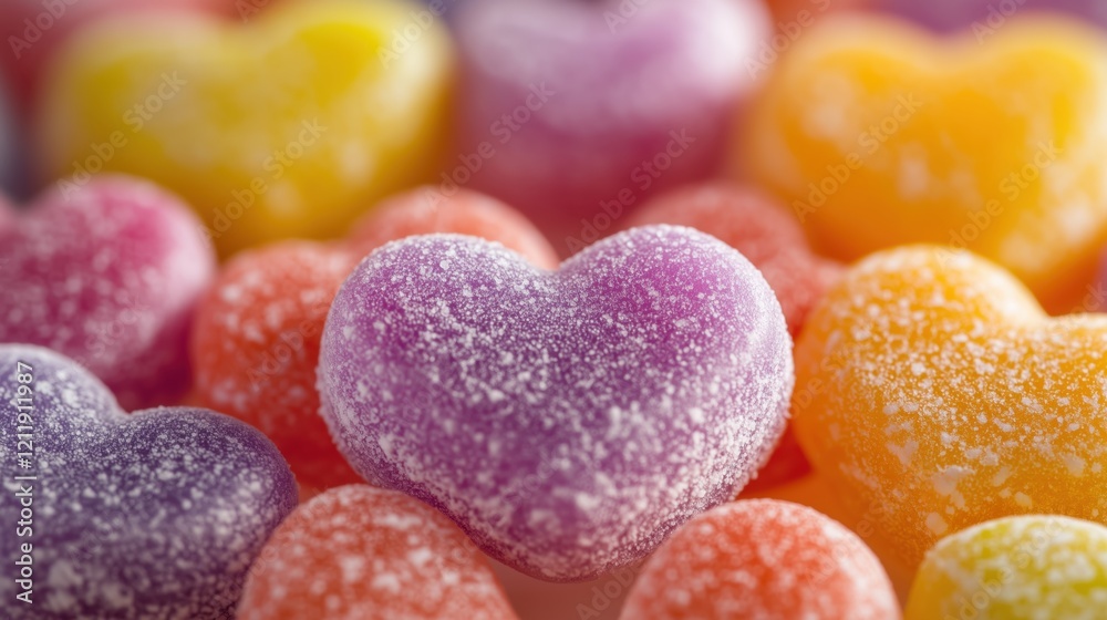 Colorful heart-shaped candies in various shades display vibrant textures and sugary surfaces for Valentine's Day treats Colorful heart-shaped candies in various shades display vibrant textures and sugary surfaces for Valentine's Day treats