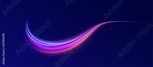 Colorful Light Trails, Long Time Exposure Motion Blur Effect. Abstract fire flare trace lens flares acceleration speed motion on night road. Acceleration speed motion on night road.