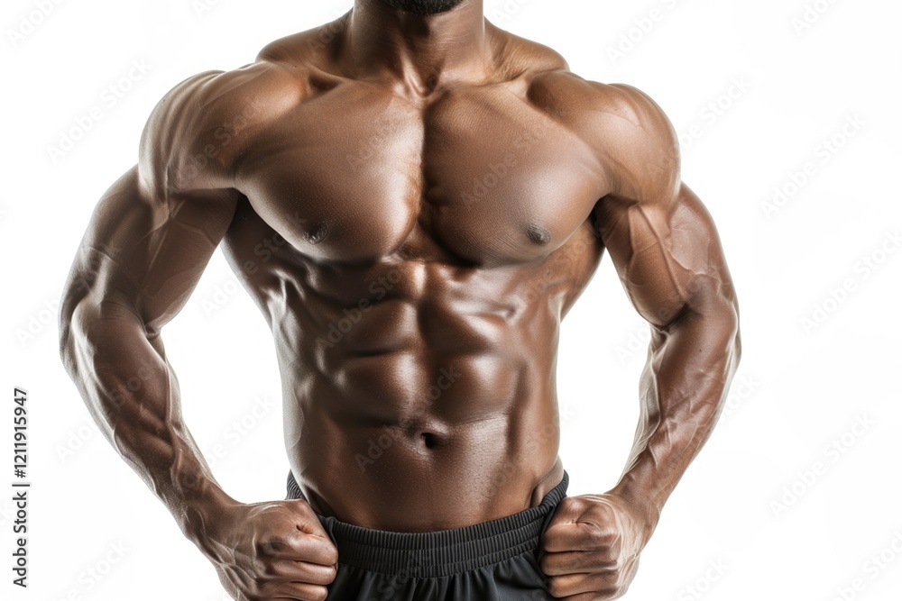 Fit man displaying muscles on white background. Fit man displaying muscles on white background.