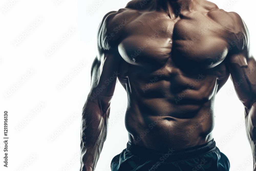 Fit man displaying muscles on white background. Fit man displaying muscles on white background.