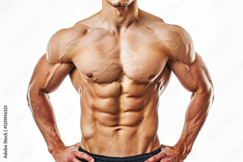 Fit man displaying muscles on white background. Fit man displaying muscles on white background.