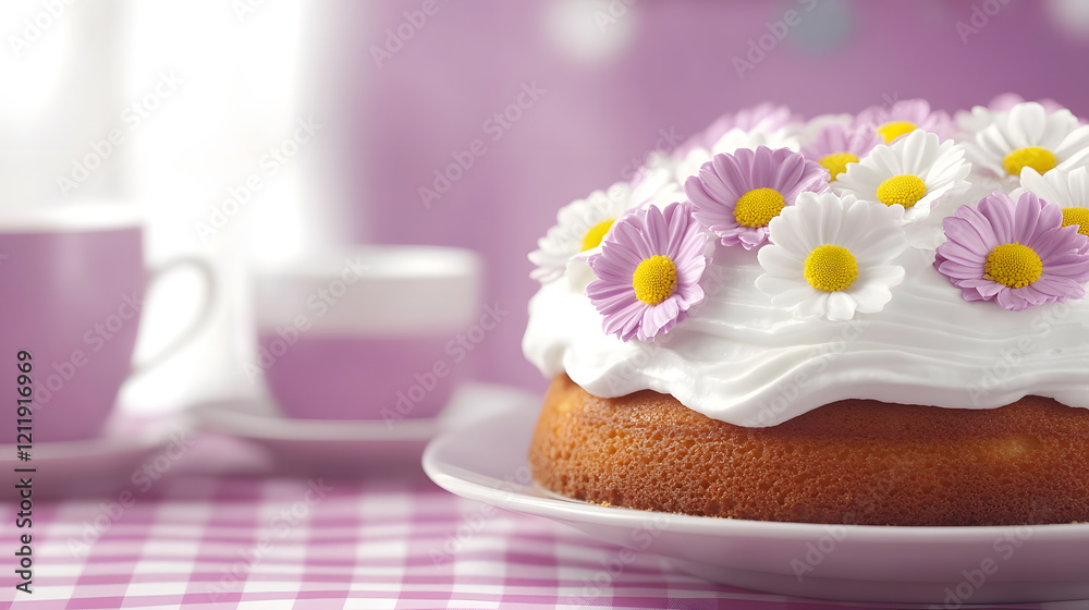 Delicious Cake with Cream Frosting and Floral Decoration Delicious Cake with Cream Frosting and Floral Decoration