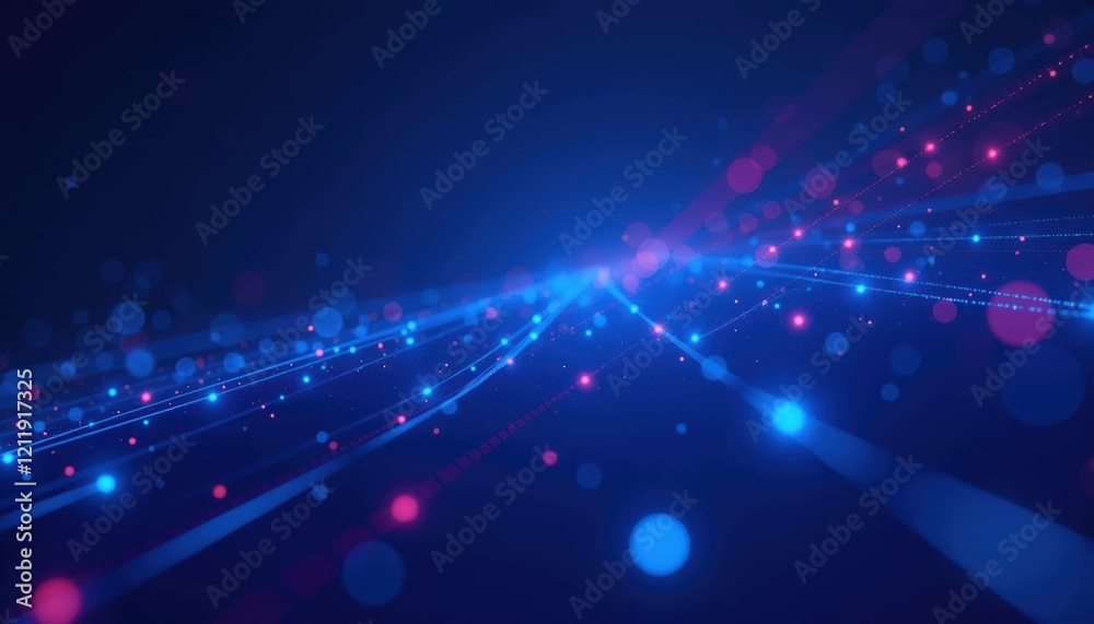 Obraz premium Abstract blue background with streaks and circles of light, technology concept