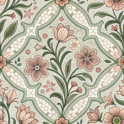 Elegant Floral Pattern Design Vintage Style Textile Seamless Flower Background Botanical