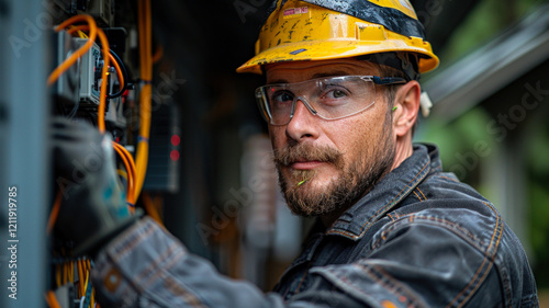 Electrician Working on Wiring System Outdoors
 photo