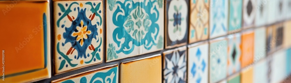 Colorful ceramic tiles arranged in a beautiful pattern.