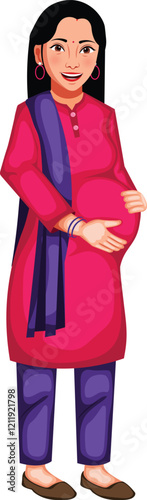 Indian Pregnant Woman Character Vector Illustration (Royalty Free)