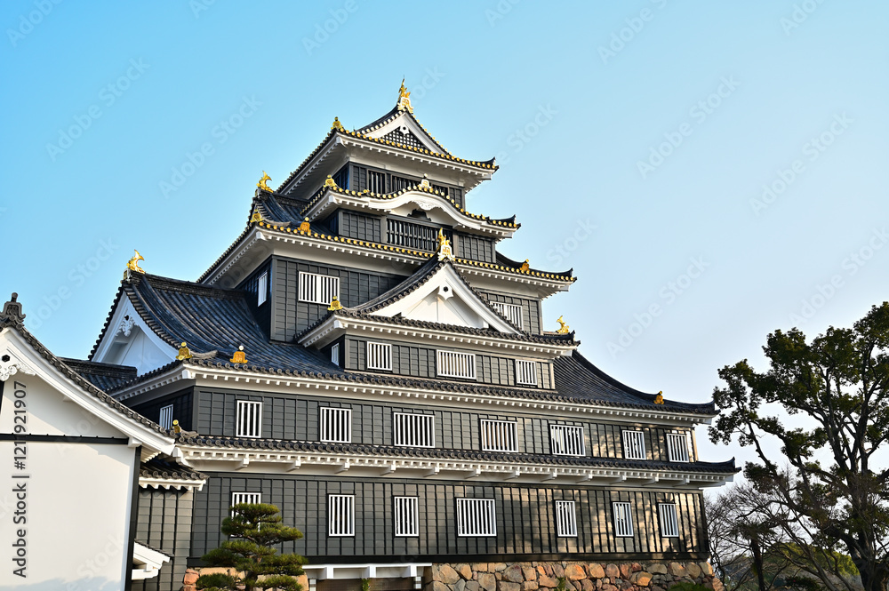Okayama castle under the blue sky, Okayama city, Japan Okayama castle under the blue sky, Okayama city, Japan