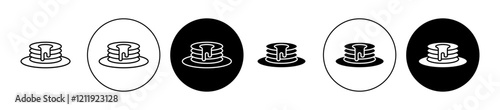 pancakes icons set in black and blue colors