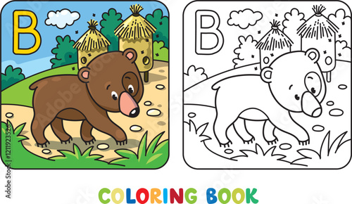 Funny bear coloring book. Alphabet B