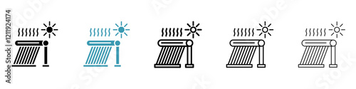 Solar Water Heater icons set in black and blue colors