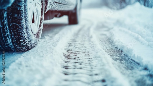 Winter Driving: Tire Tracks in Fresh Snow photo