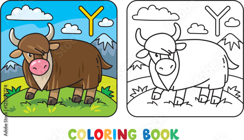 Funny yak. Animals coloring book for kids