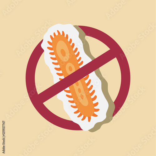 Bacteria with a prohibition sign. Germs and viruses, bacterial protection and disinfection caution symbol illustration icon. Stop infection, epidemic and flu ban