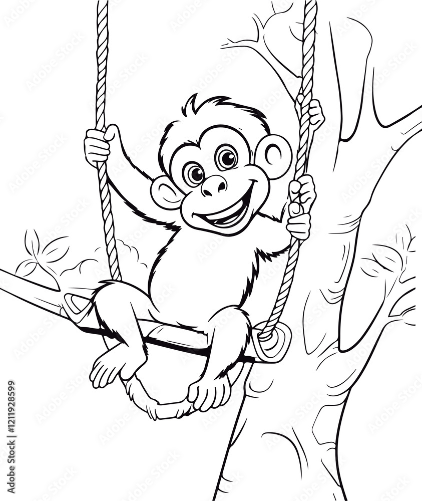 Fototapeta premium Coloring book for kids monkey vector Black vector illustration.