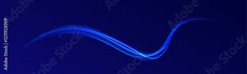 Futuristic dynamic motion technology blue glowing lines air flow effect.  Racing cars dynamic flash effects city road with long exposure. Horizontal speed lines connection vector background. 