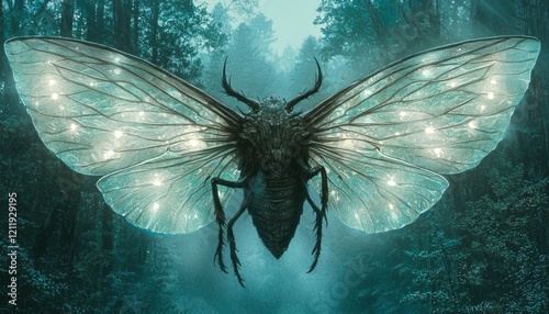 Luminescent Insect Wings In A Dark Forest