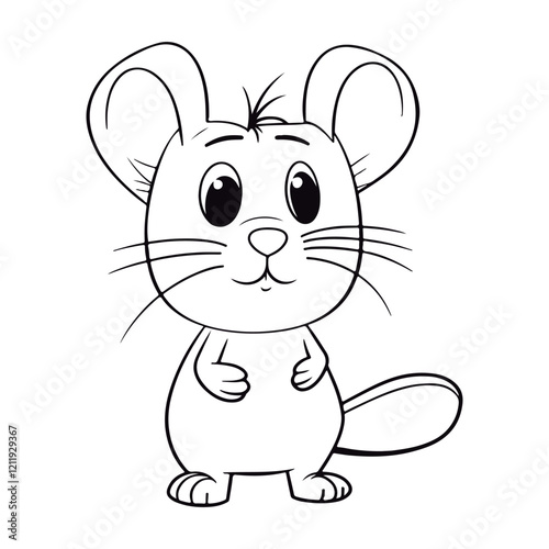outlined baby Gerbil kawai coloring page illustration.
