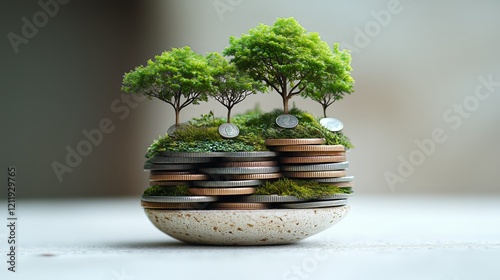 Money tree concept with coins growing on trees. Concept of investment, growth, and financial success