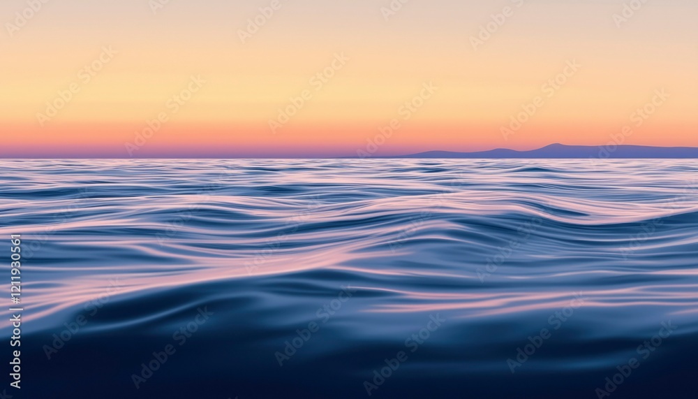 Obraz premium Serene ocean waves at sunset with distant mountains